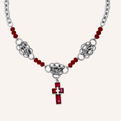 Len Chainmail Red Cross Necklace