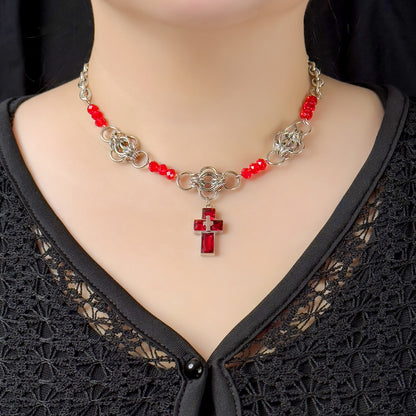 Len Chainmail Red Cross Necklace