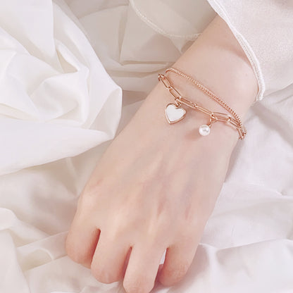 Love Shell Drop Chain Bracelet - Rose Gold