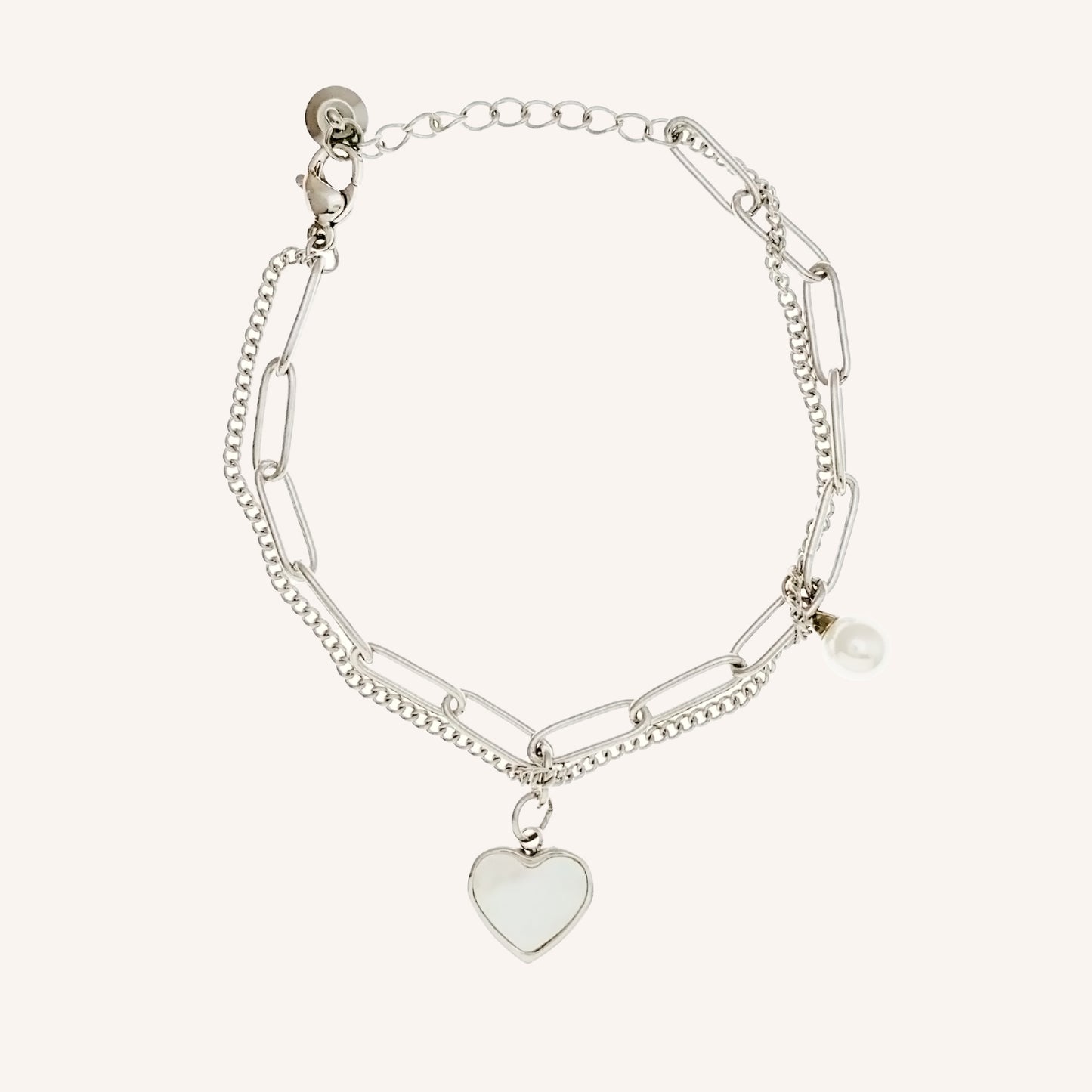 Love Shell Drop Chain Bracelet - Silver