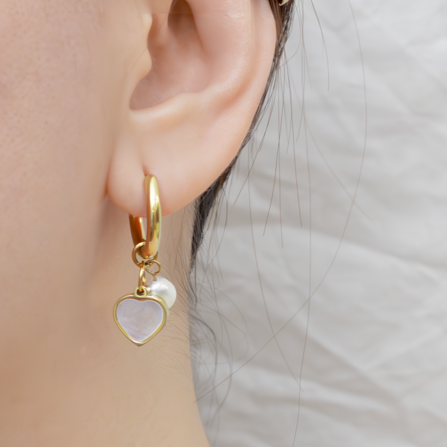 Love Shell Drop Hoop Earrings - Gold