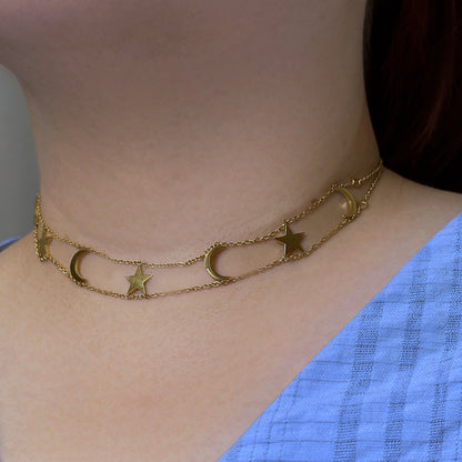 Luna Moon and Star Choker Necklace