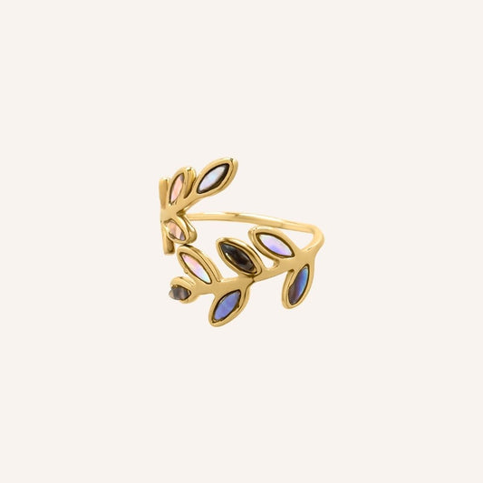 Lysander Abalone Shell Leaf Wrap Ring (Gold)