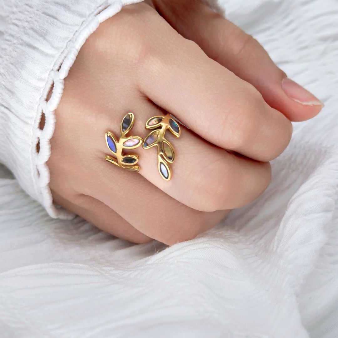 Lysander Abalone Shell Leaf Wrap Ring (Gold) - BLFX