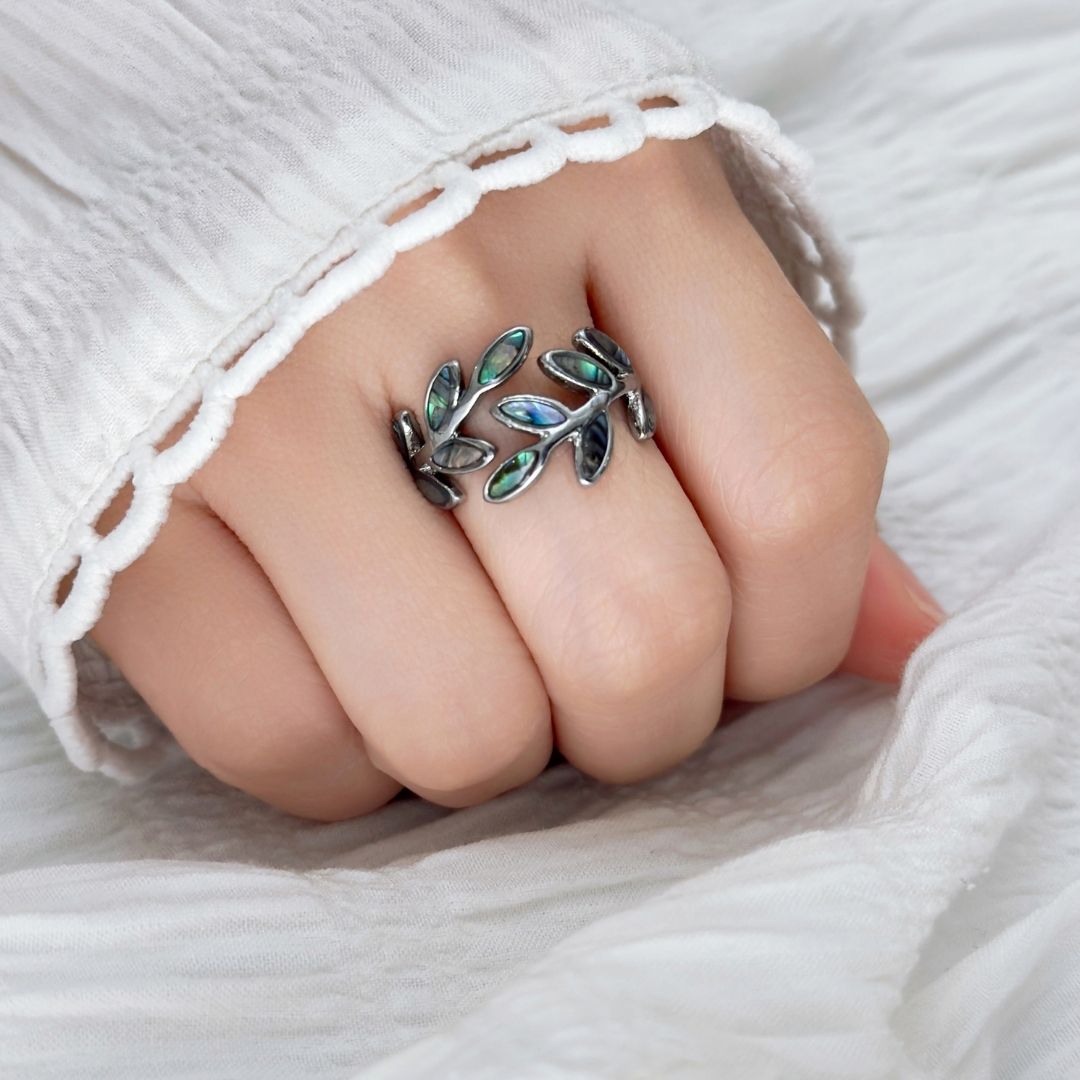 Lysander Abalone Shell Leaf Wrap Ring (Silver) - BLFX