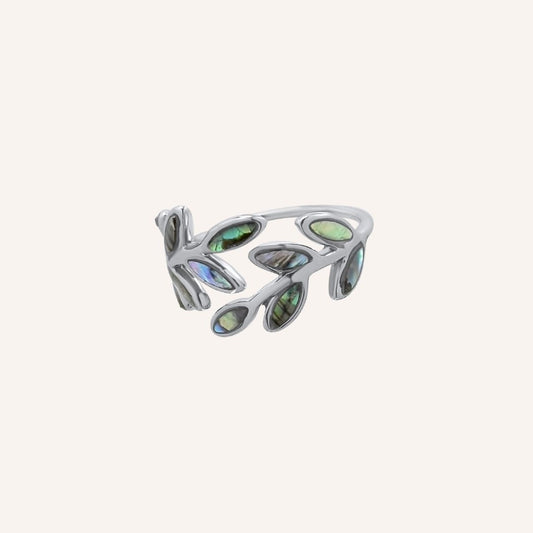 Lysander Abalone Shell Leaf Wrap Ring (Silver)