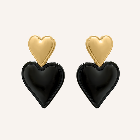 Marlene Double Love Duo Tone Stud Earring - Gold & Black