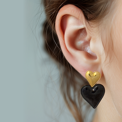 Marlene Double Love Duo Tone Stud Earring - Gold & Black