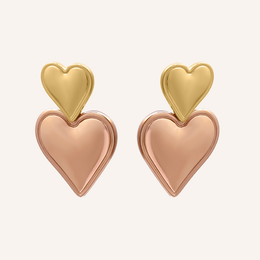 Marlene Double Love Duo Tone Stud Earring - Gold & Rose Gold