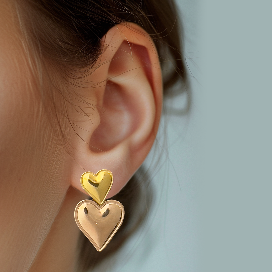 Marlene Double Love Duo Tone Stud Earring - Gold & Rose Gold