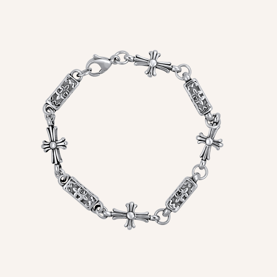 Mihoko Cross and Chrome Cuboid Bead Bracelet