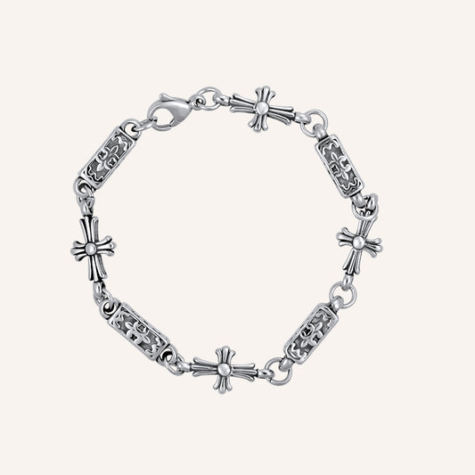 Mihoko Cross and Chrome Cuboid Bead Bracelet