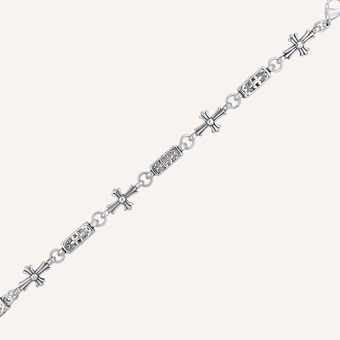Mihoko Cross and Chrome Cuboid Bead Bracelet