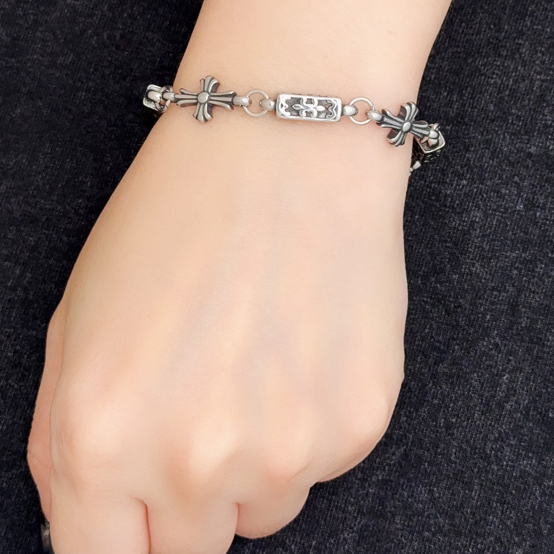 Mihoko Cross and Chrome Cuboid Bead Bracelet