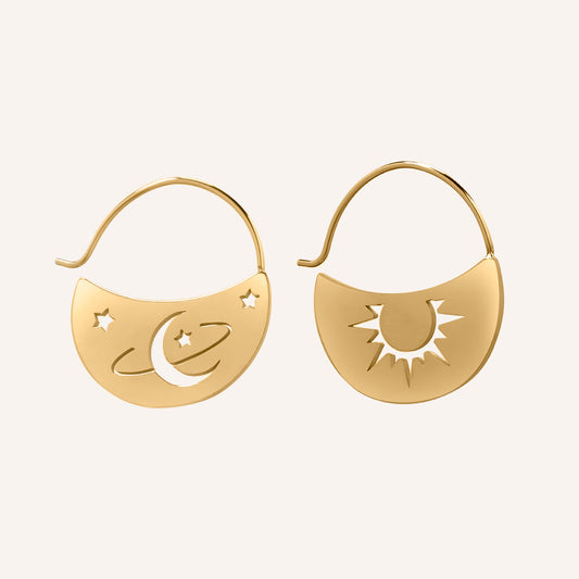 Mindi Mismatch Sun Moon Star Hoop Earring