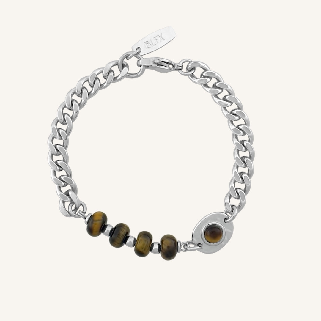 Murmur Brown Tiger Eye Hybrid Bracelet (Silver)