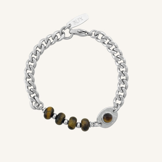 Murmur Brown Tiger Eye Hybrid Bracelet (Silver)