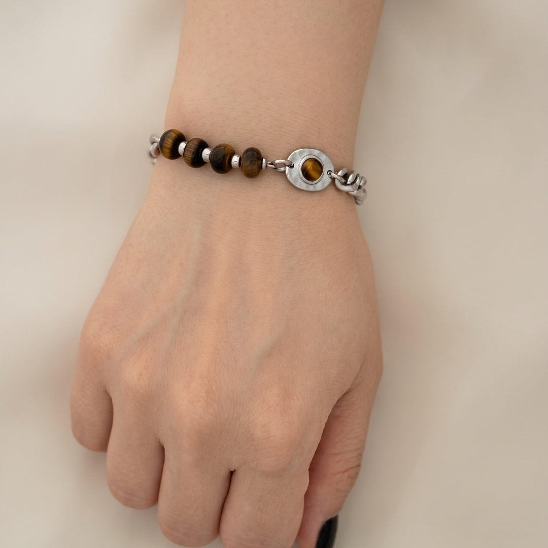 Murmur Brown Tiger Eye Hybrid Bracelet (Silver)