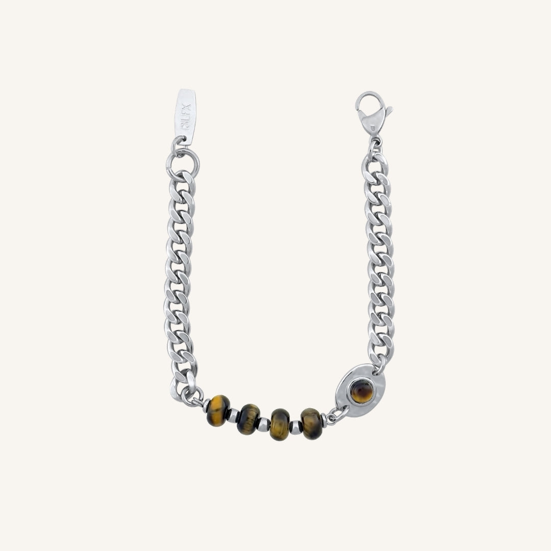 Murmur Brown Tiger Eye Hybrid Bracelet (Silver)
