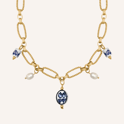 Nellwyn Porcelain and Pearl Chain Necklace