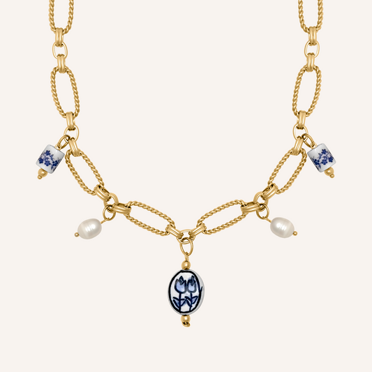 Nellwyn Porcelain and Pearl Chain Necklace