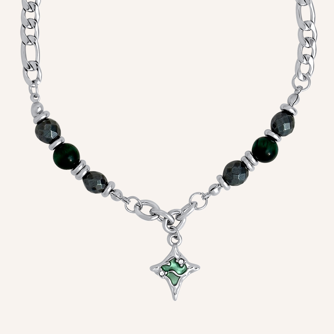 Nemanja Green Star & Bead Hybrid Chain Necklace