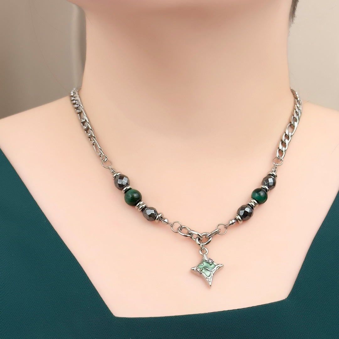 Nemanja Green Star & Bead Hybrid Chain Necklace
