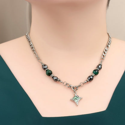 Nemanja Green Star & Bead Hybrid Chain Necklace