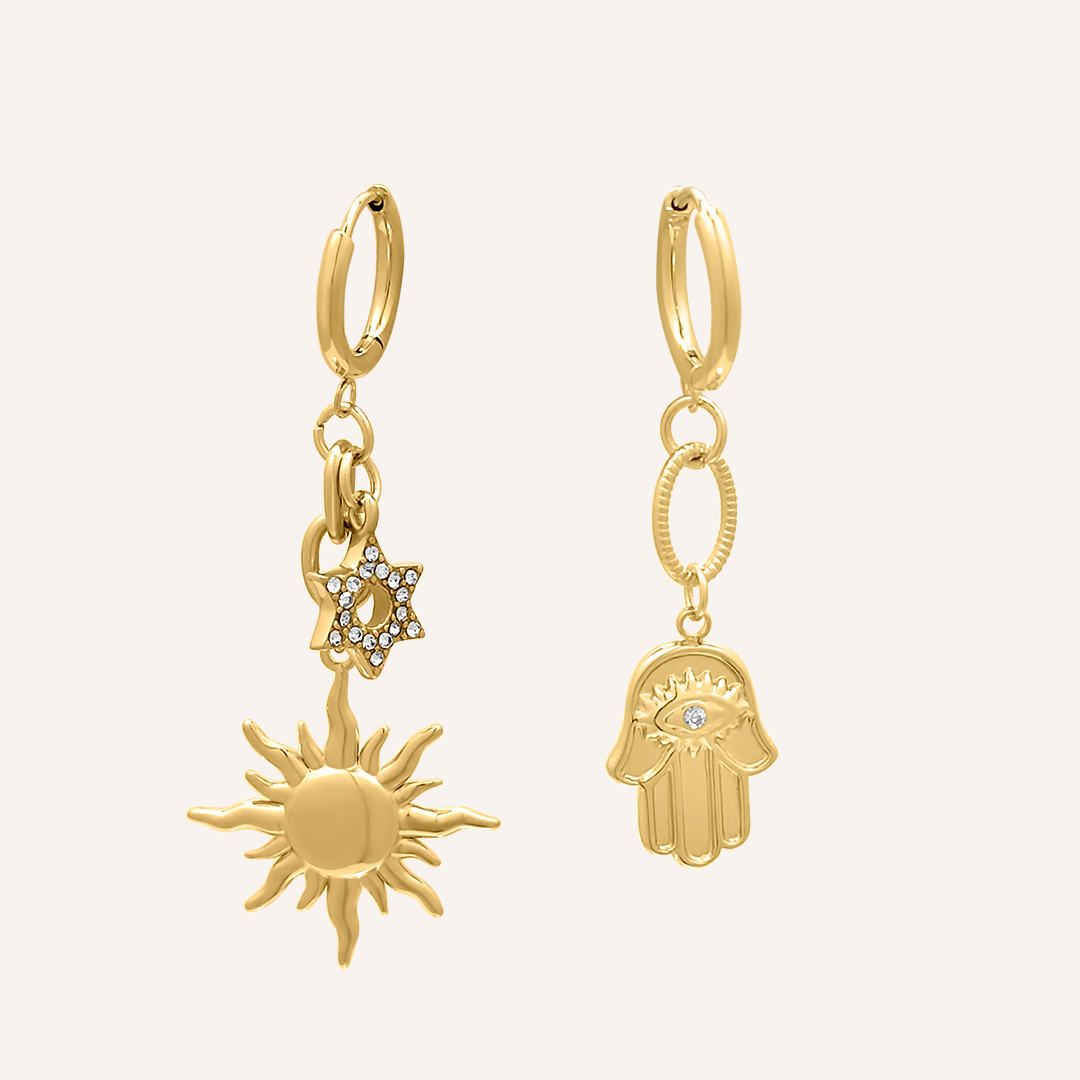 Neomi Mismatch Sun and Hamsa Hoop Earring