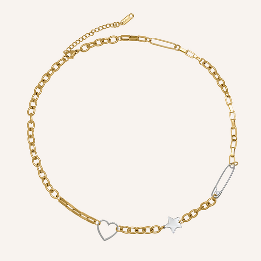 Nes Duo Tone Love Star and Pin Hybrid Necklace