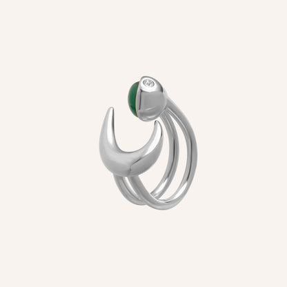 Noreen Green Glass Moon Ring - Silver