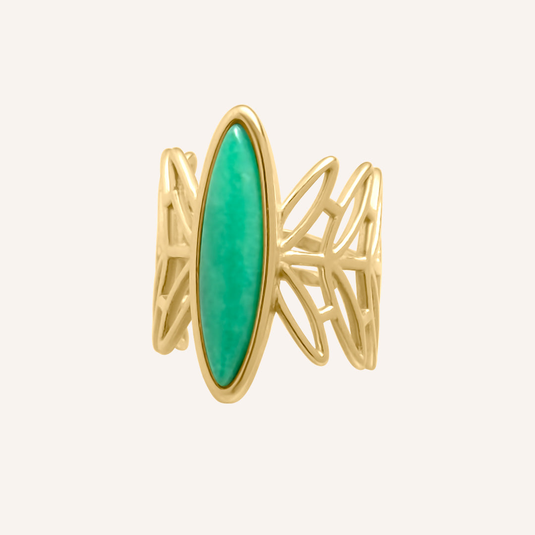 Olive Green Agate Stone Leaf Wrap Ring