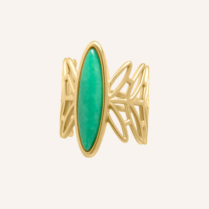 Olive Green Agate Stone Leaf Wrap Ring