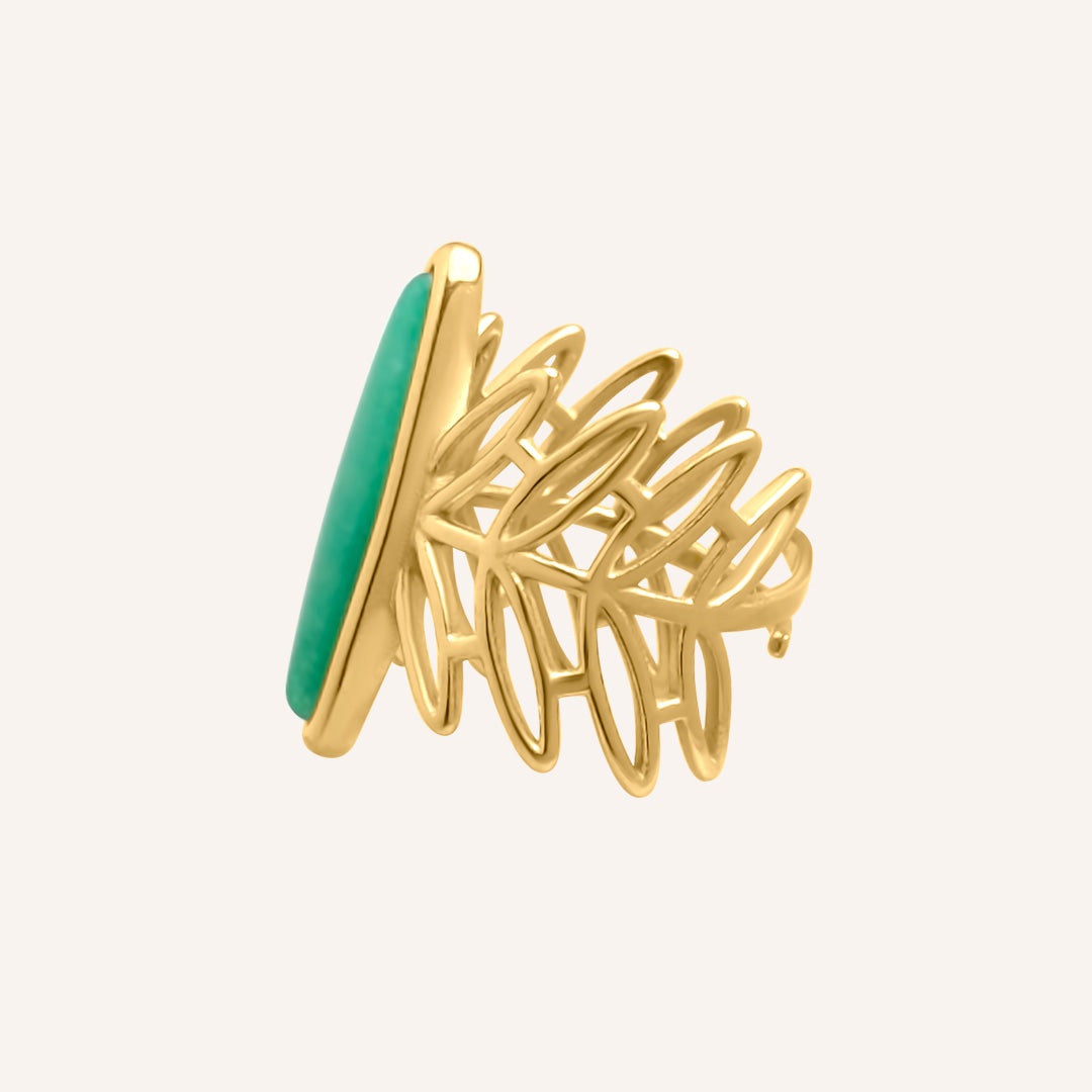 Olive Green Agate Stone Leaf Wrap Ring