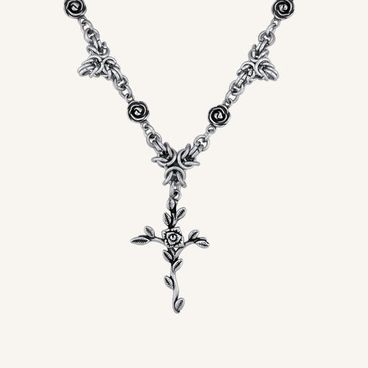 Pyre Chainmail Cross Rose Necklace