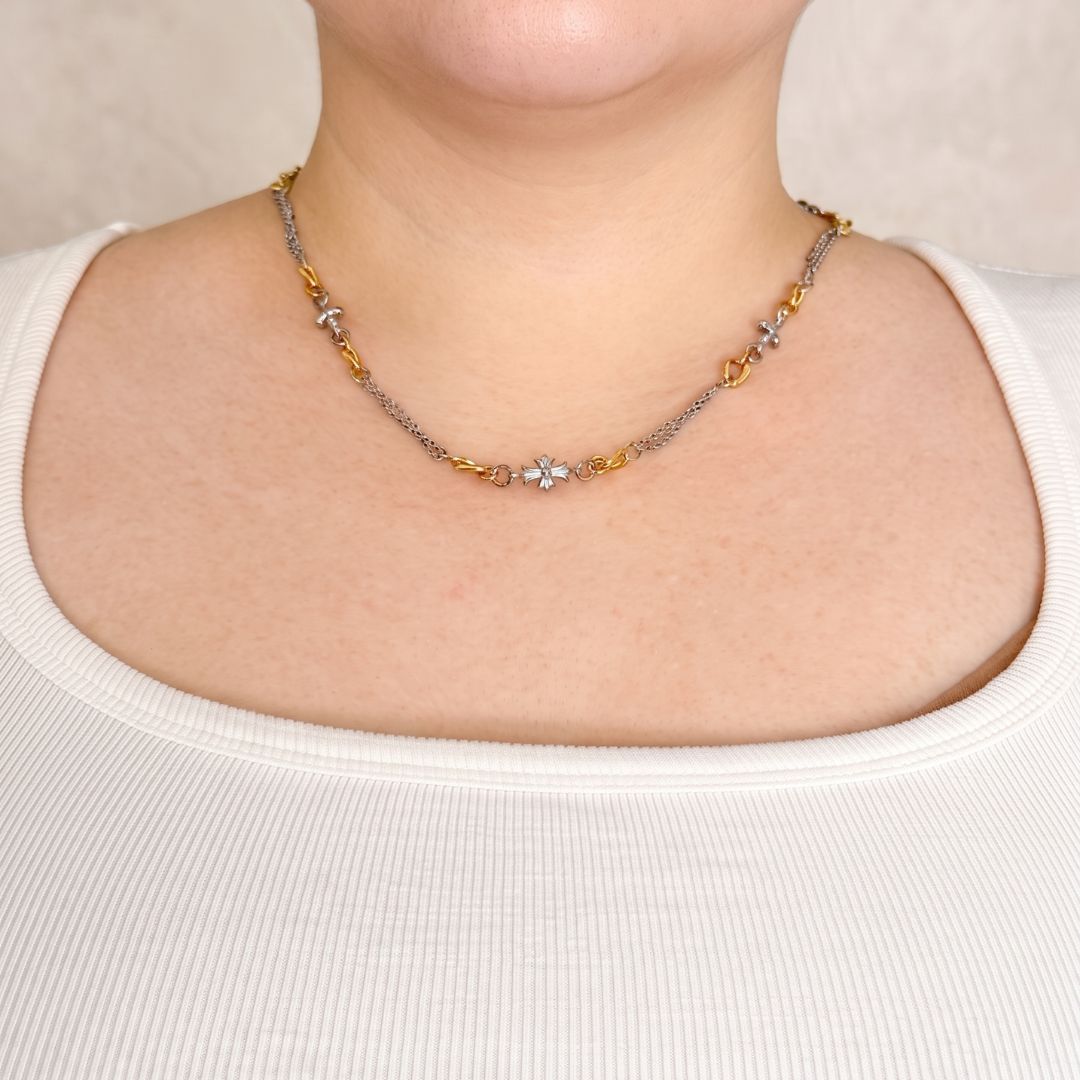 Relic Cross Chain Necklace (Duo Tone)