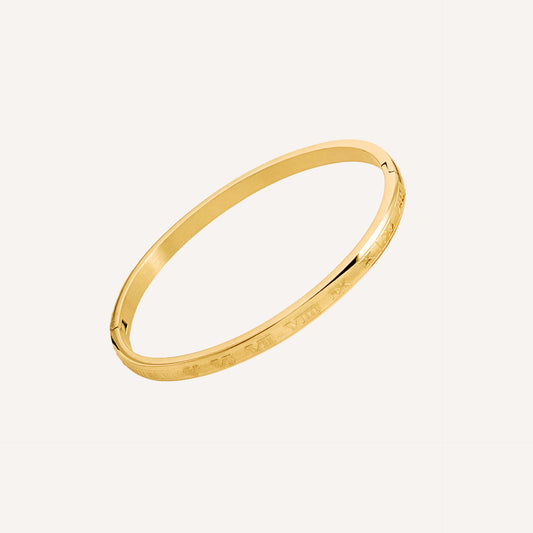 Roman Time Rounded Edge Bangle 4mm - Gold