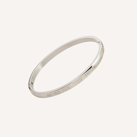 Roman Time Rounded Edge Bangle 4mm - Silver