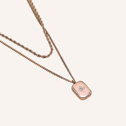 Saint Star Rectangle Layered Necklace - Rose Gold