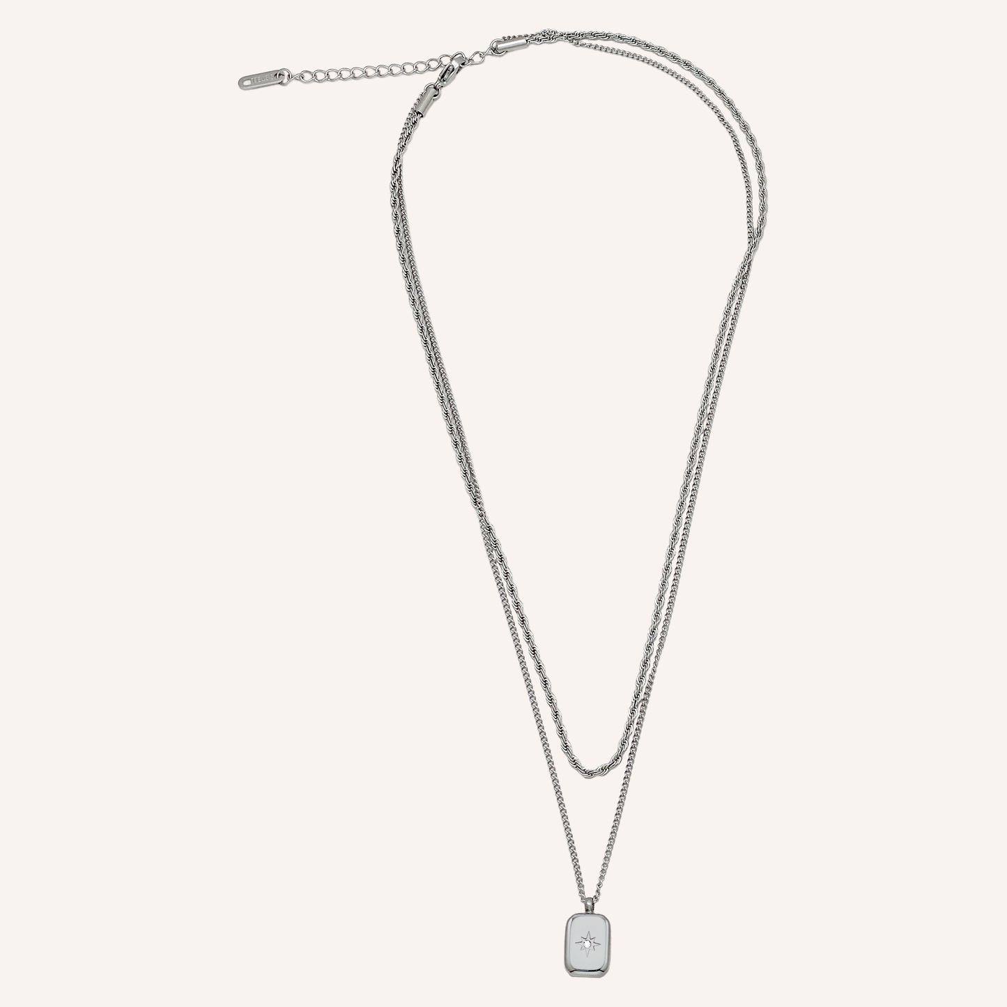 Saint Star Rectangle Layered Necklace - Silver