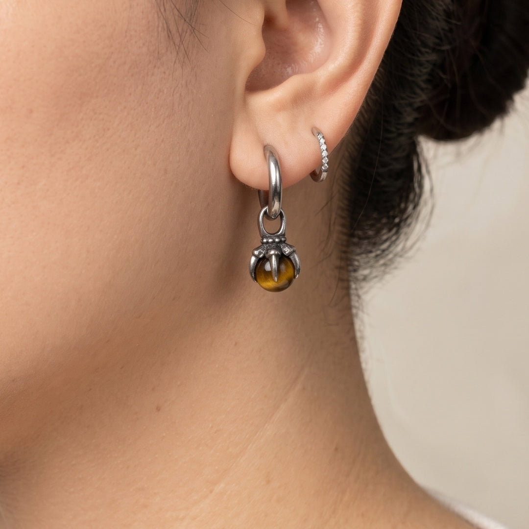 Shepherd Claw Brown Tiger Eye Hoop Earring (Single)