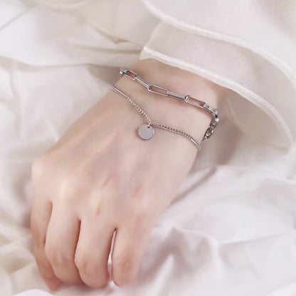Silas Circle Chain Layered Bracelet - Silver