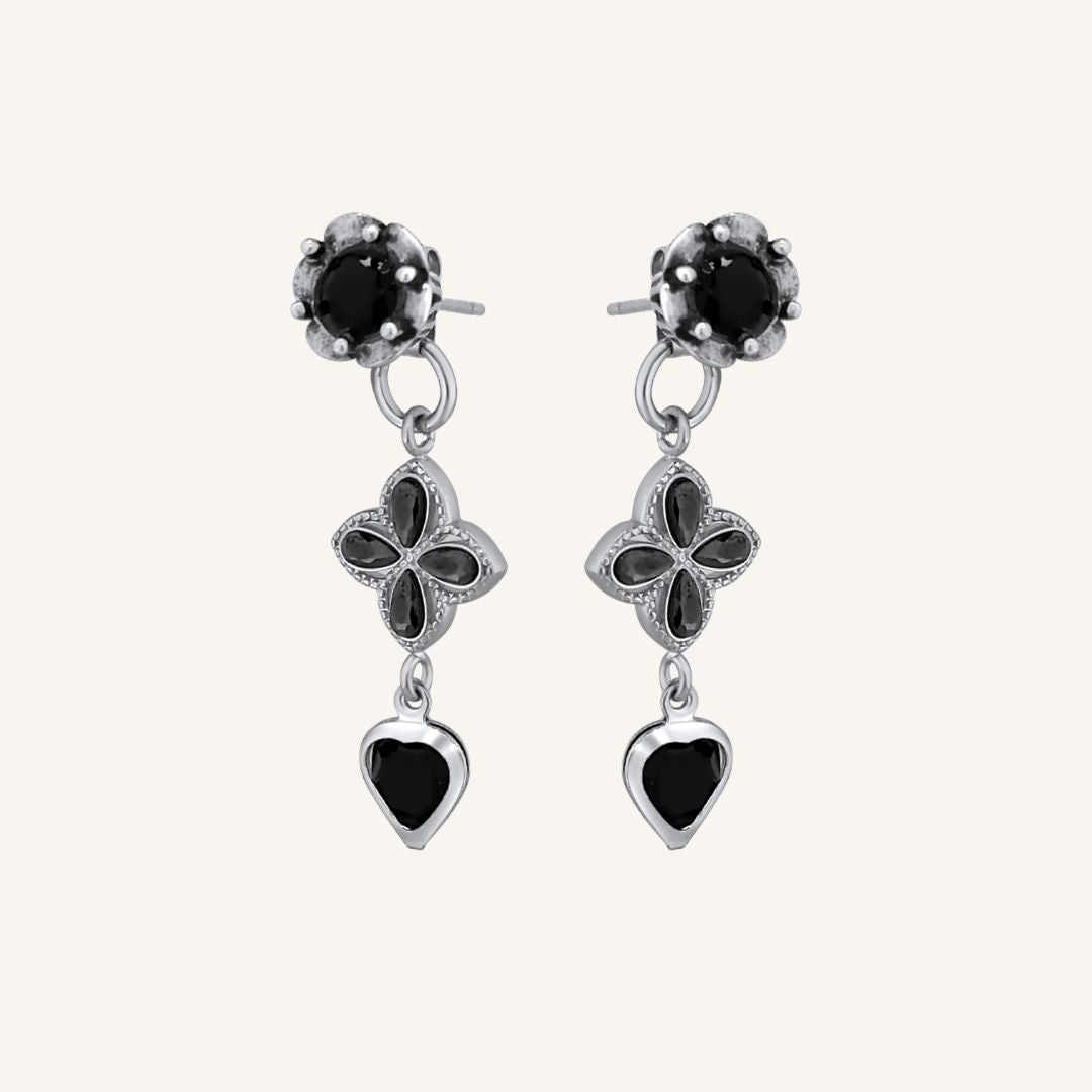 Soot Clover Flower Drop Earring