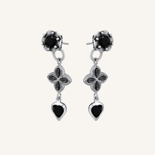 Soot Clover Flower Drop Earring