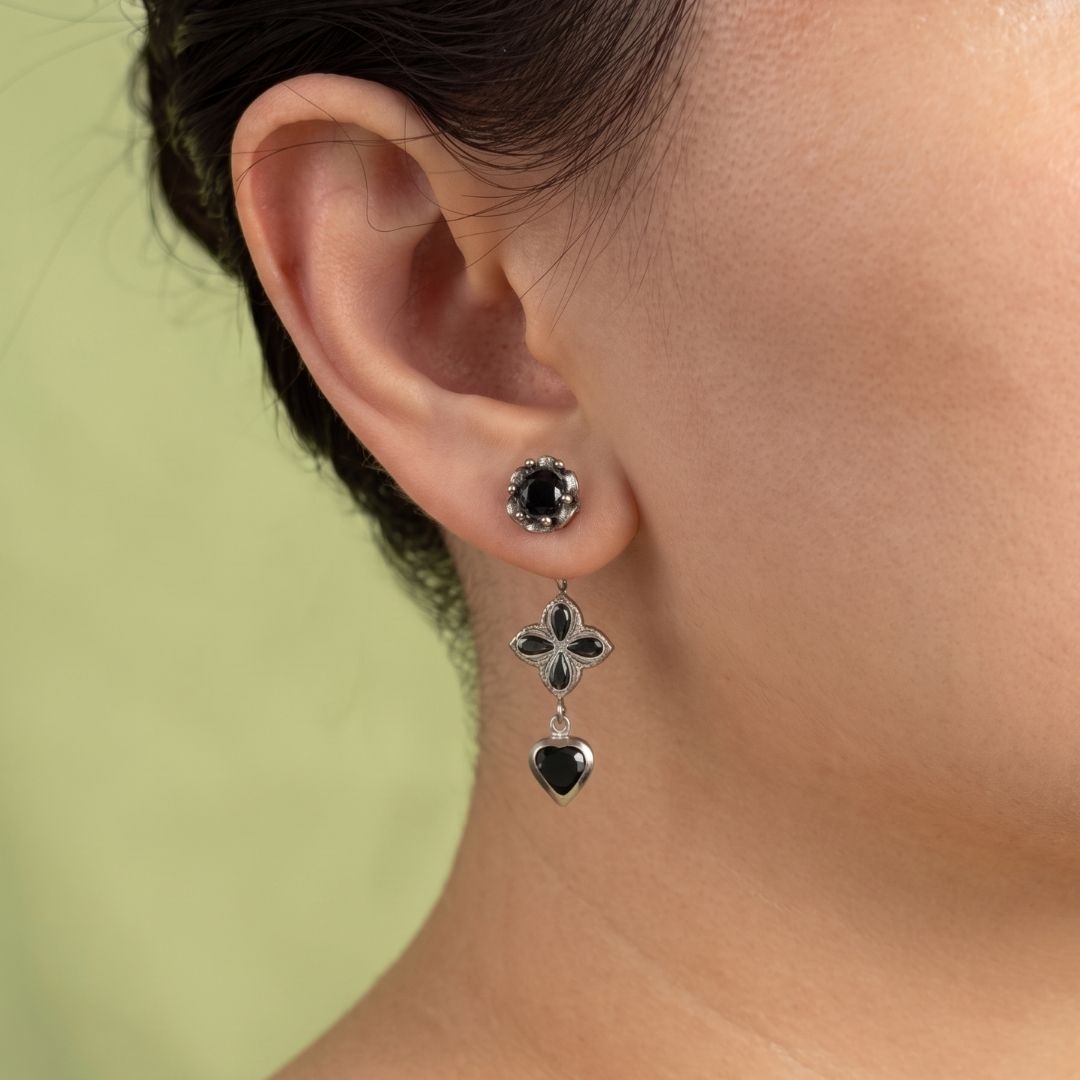 Soot Clover Flower Drop Earring