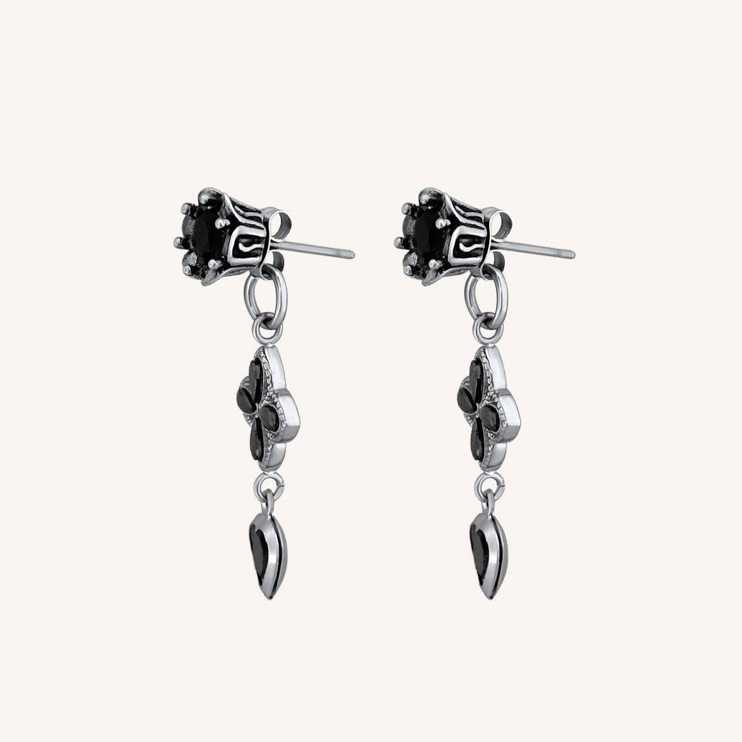 Soot Clover Flower Drop Earring