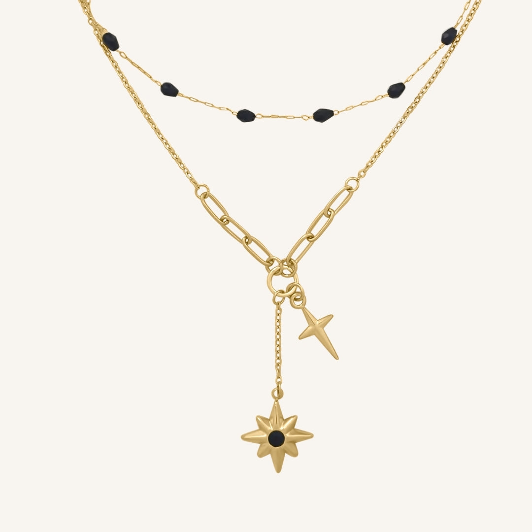 Starbloom Black Star Layered Necklace (Gold)