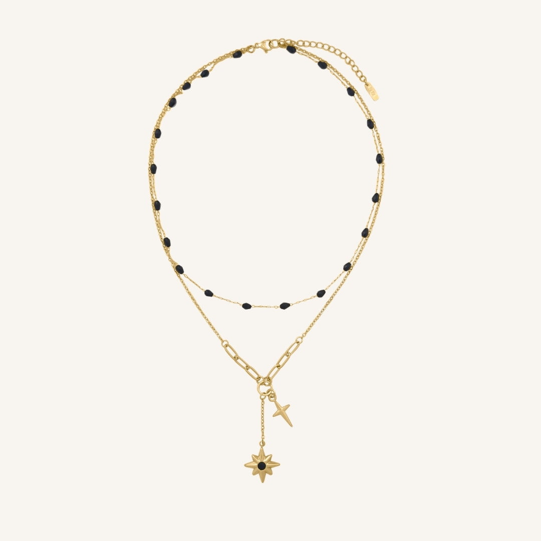 Starbloom Black Star Layered Necklace (Gold)