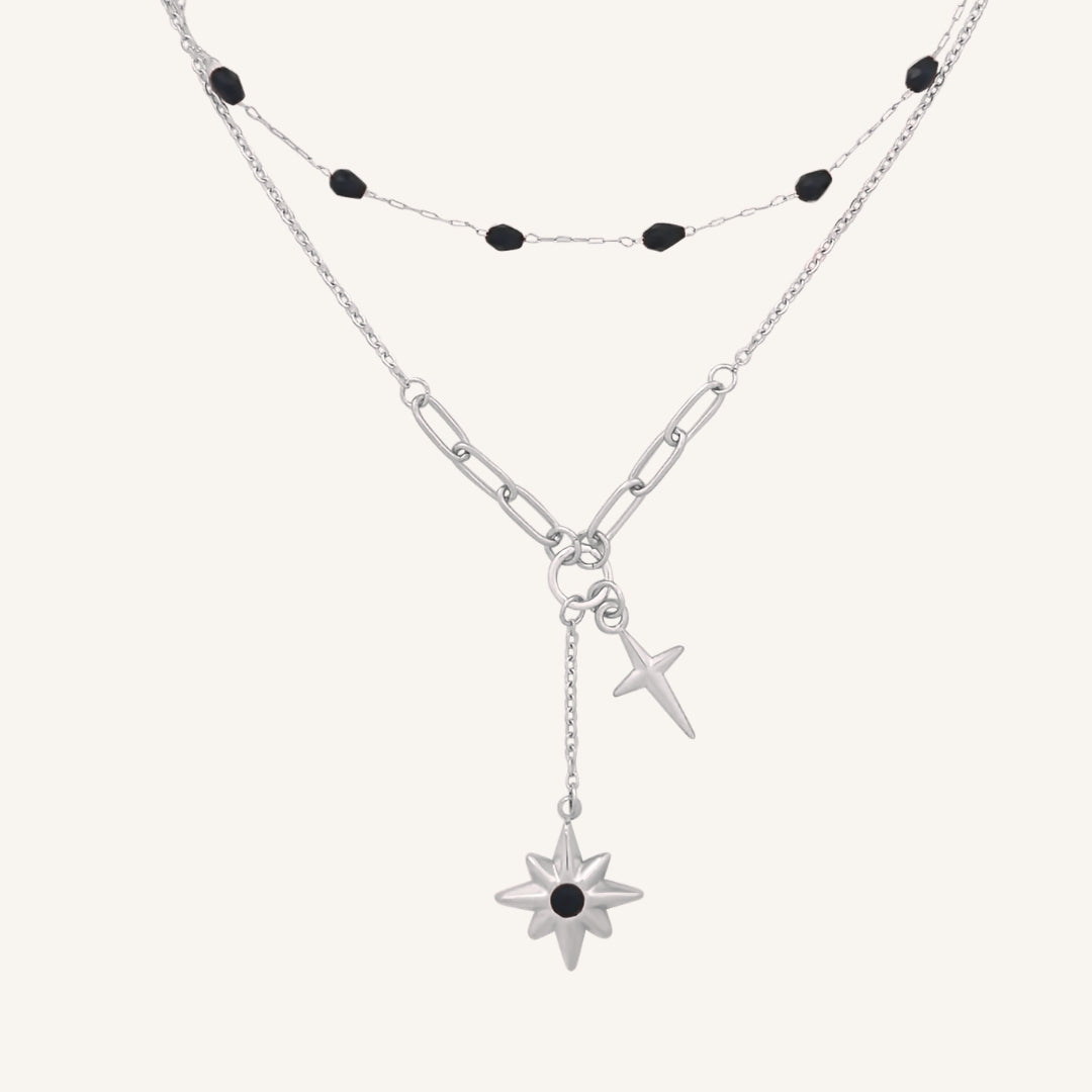 Starbloom Black Star Layered Necklace (Silver)
