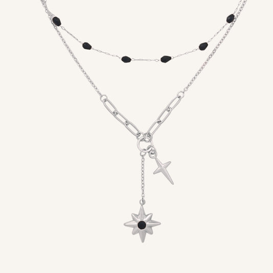 Starbloom Black Star Layered Necklace (Silver)